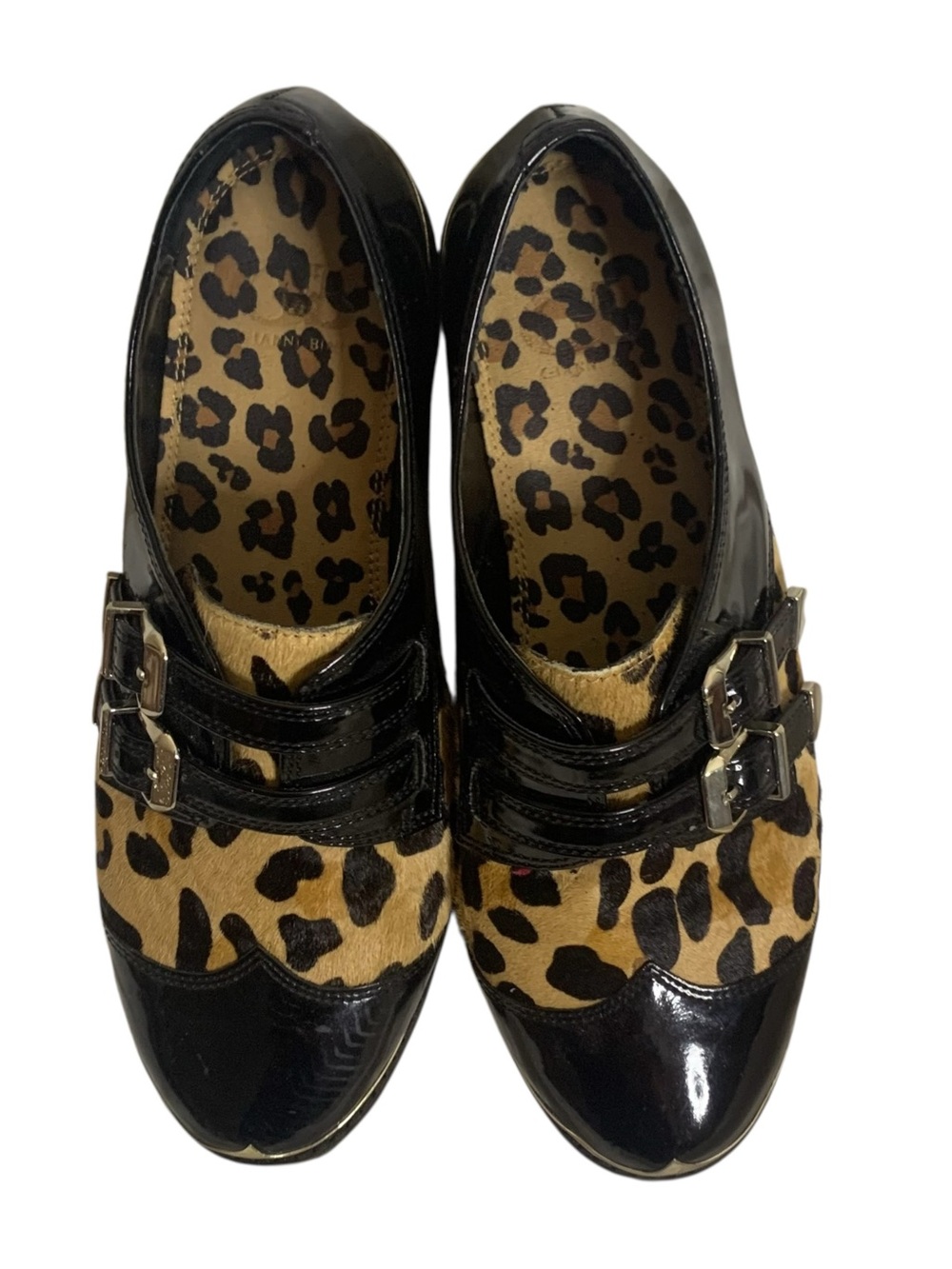 Gianni Bini Leopard Faux Patent Leather Double Monk Strap Oxford Shoes Size 7.5